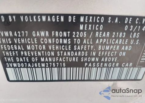 2014 Volkswagen Jetta 1.8T Se from USA, damaged, VIN 3VWD07AJ6EM275715